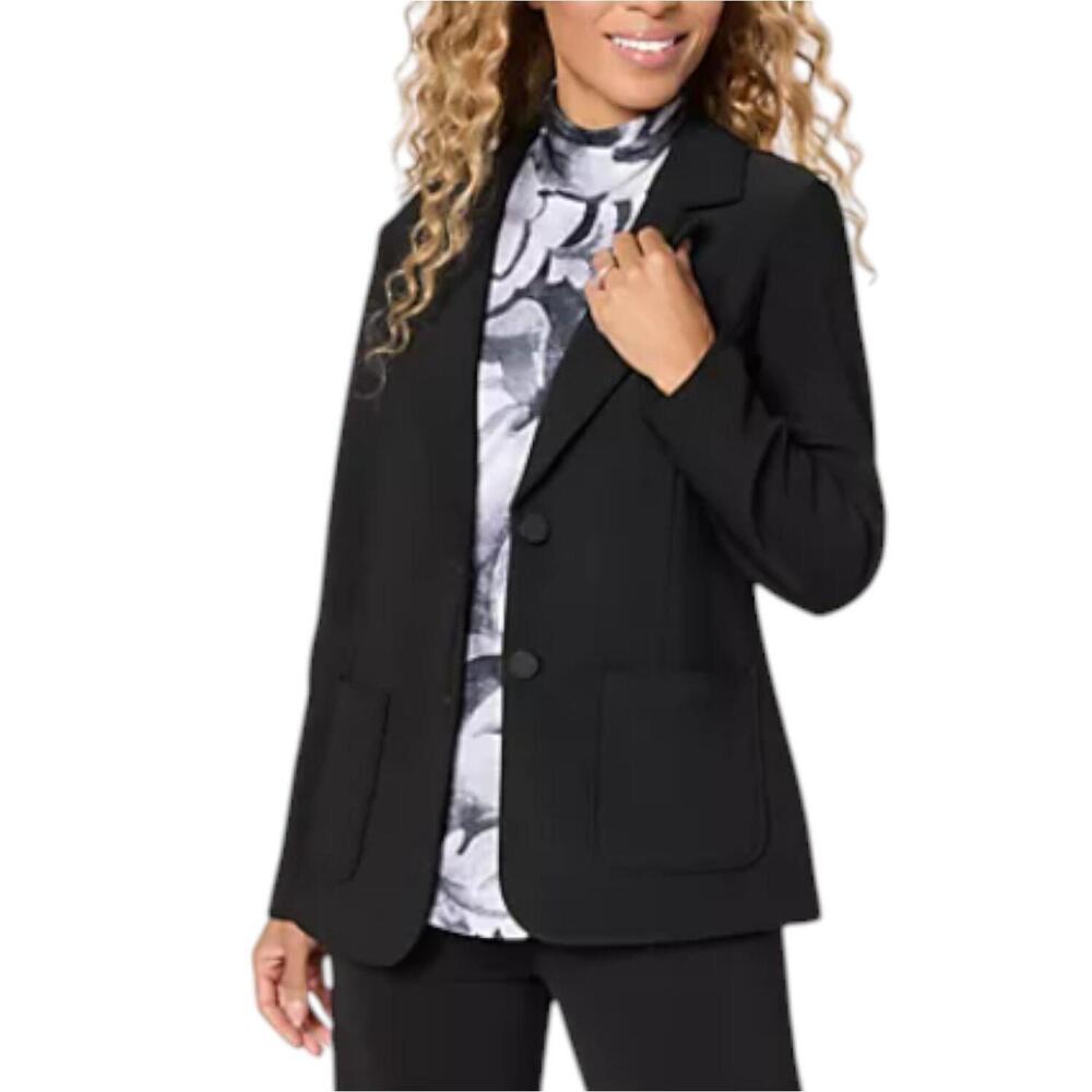 Susan Graver Women's Brushed Back LK Fusion Notch Collar Blazer Black - Regular